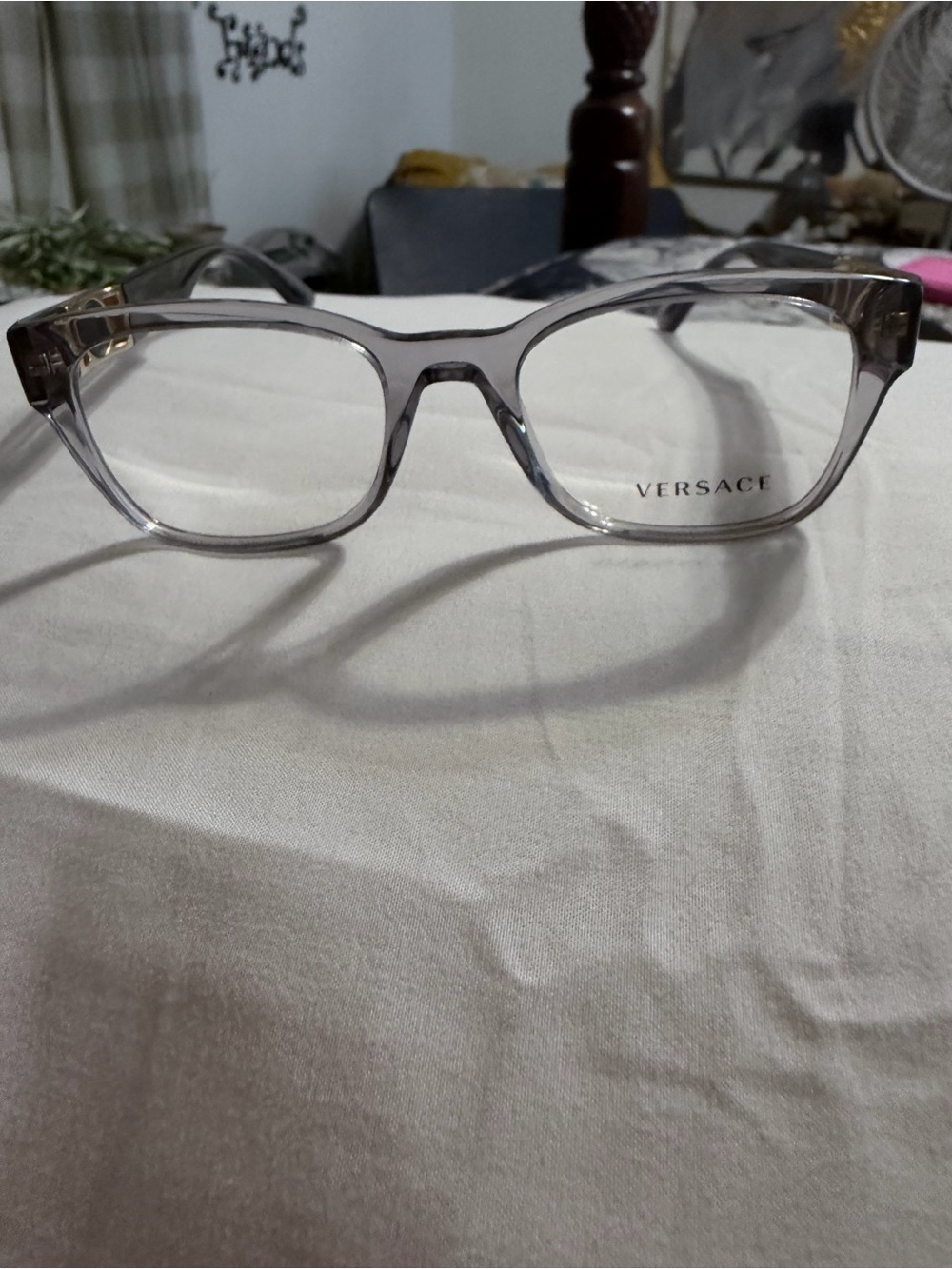 NWOT:Versace Transparent Black Rectangular Eyeglasses